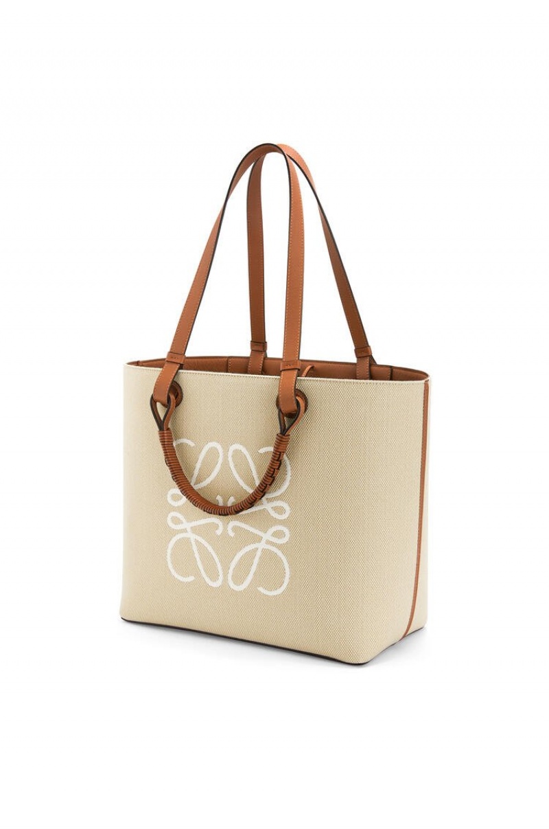 Bolso Tote Loewe Anagram Tote bag in jacquard and calfskin Mujer Ecru / Tan | 178FBXSTN