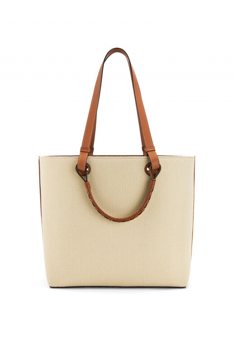 Bolso Tote Loewe Anagram Tote bag in jacquard and calfskin Mujer Ecru / Tan | 178FBXSTN