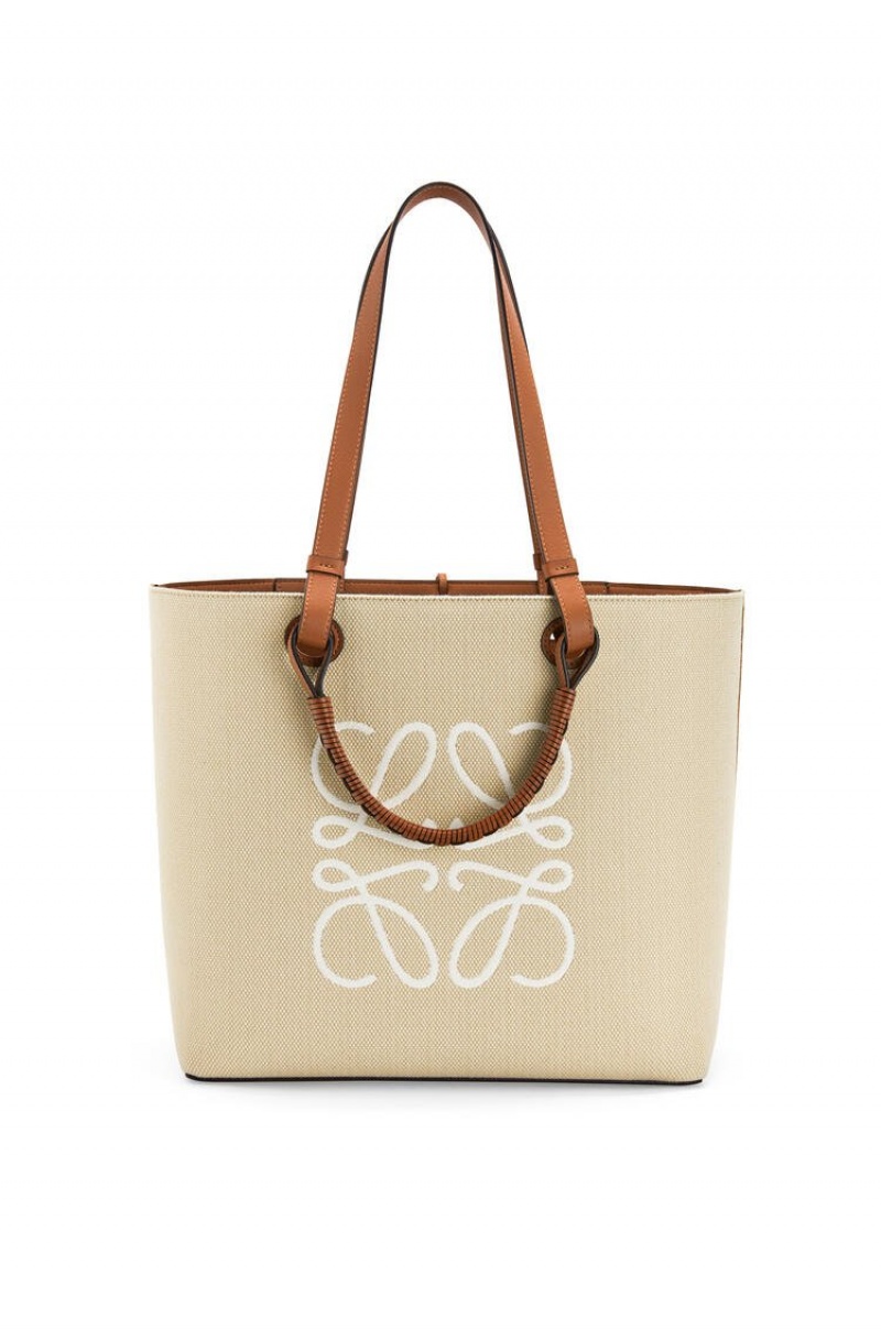 Bolso Tote Loewe Anagram Tote bag in jacquard and calfskin Mujer Ecru / Tan | 178FBXSTN