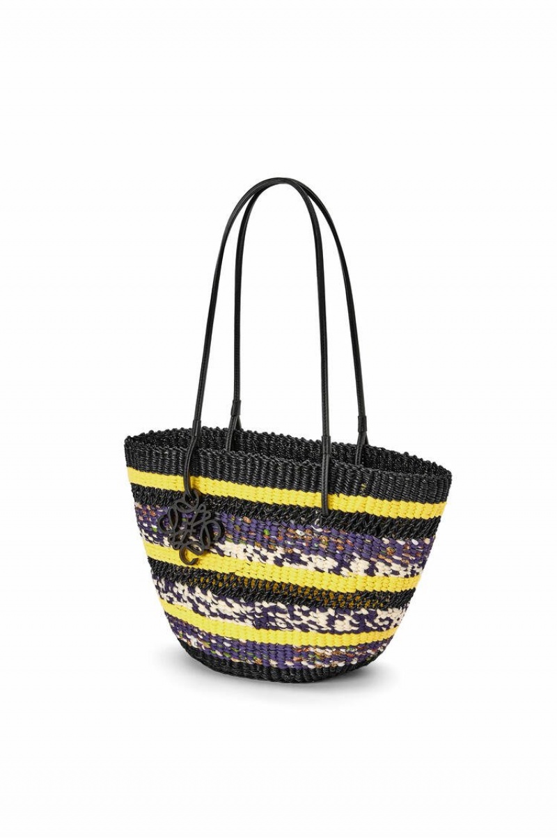 Bolso Tote Loewe Basket Tote in elephant grass and calfskin Mujer Negras Amarillo | 106AVGYKR