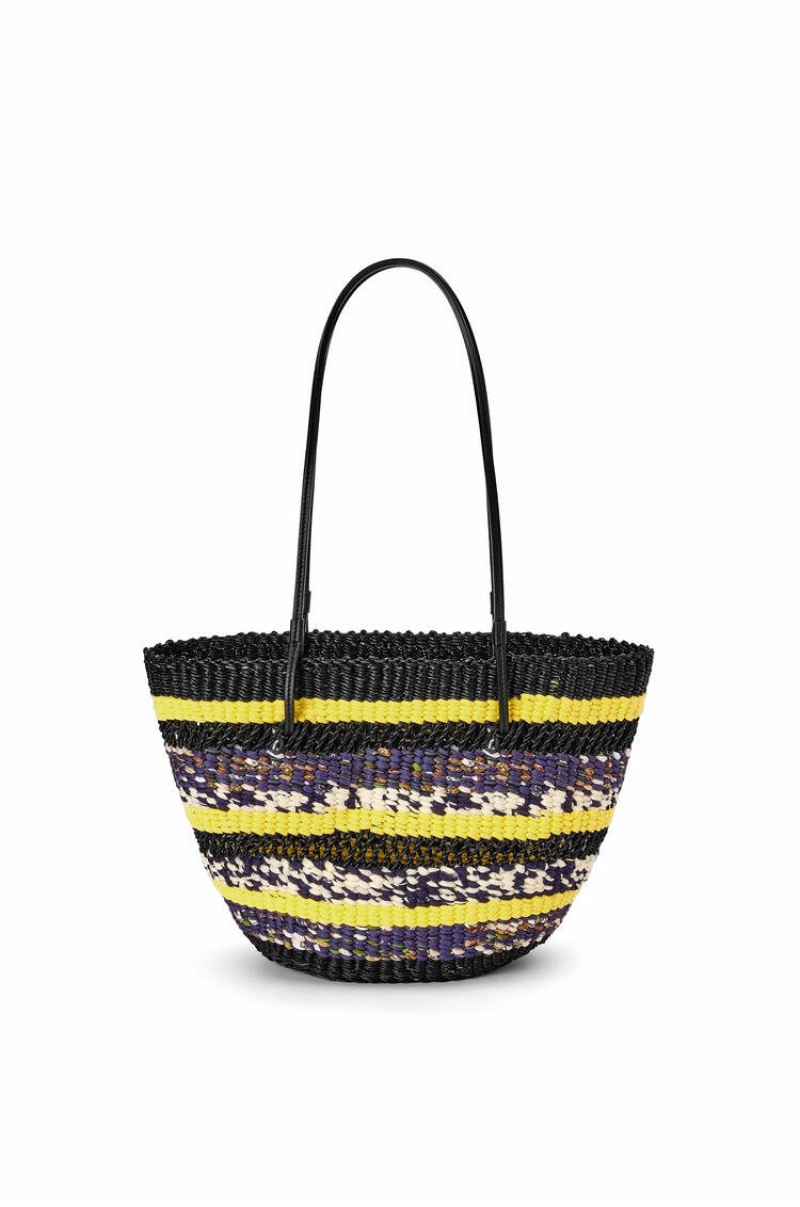 Bolso Tote Loewe Basket Tote in elephant grass and calfskin Mujer Negras Amarillo | 106AVGYKR