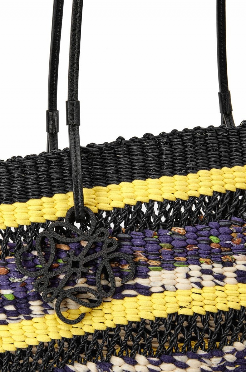 Bolso Tote Loewe Basket Tote in elephant grass and calfskin Mujer Negras Amarillo | 106AVGYKR