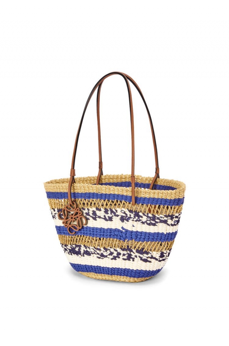 Bolso Tote Loewe Basket Tote in elephant grass and calfskin Mujer Azules | 940AOGJSW