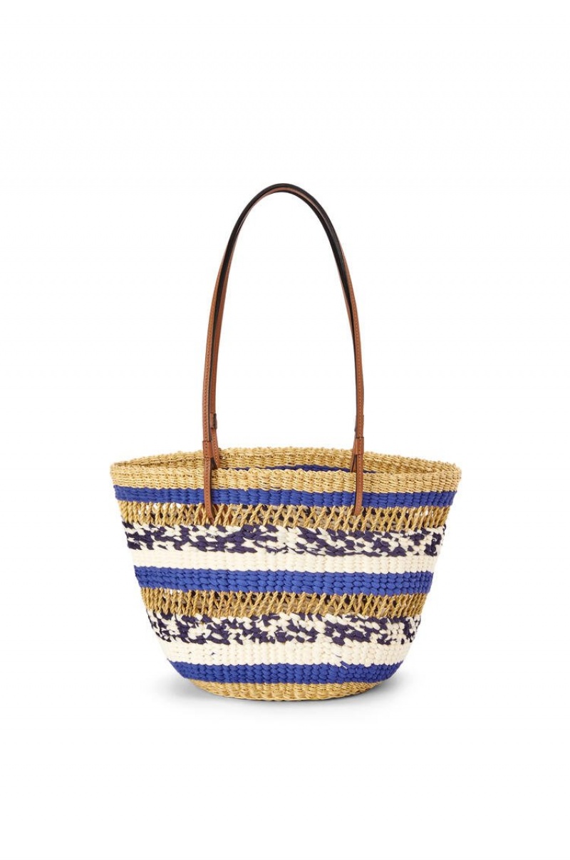 Bolso Tote Loewe Basket Tote in elephant grass and calfskin Mujer Azules | 940AOGJSW