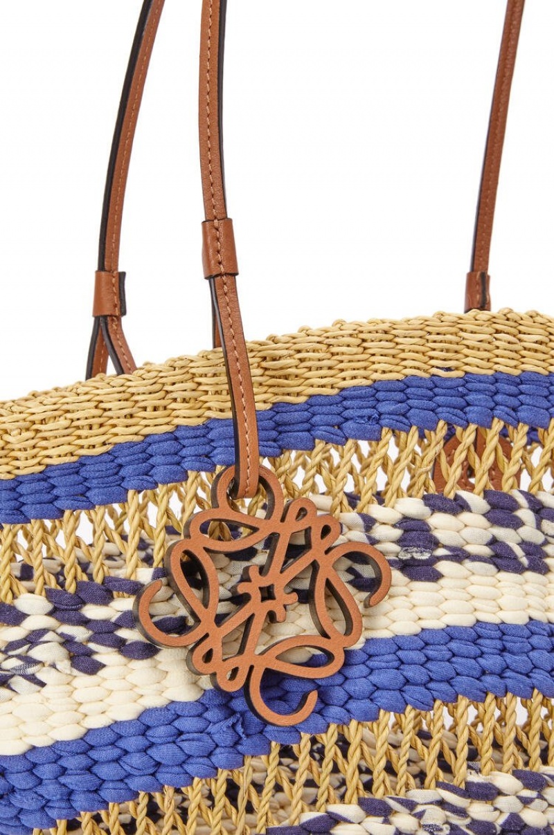 Bolso Tote Loewe Basket Tote in elephant grass and calfskin Mujer Azules | 940AOGJSW