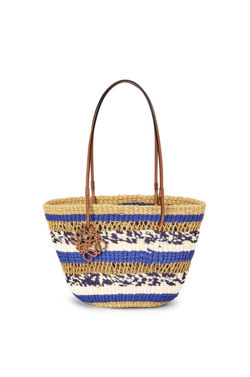 Bolso Tote Loewe Basket Tote in elephant grass and calfskin Mujer Azules | 940AOGJSW