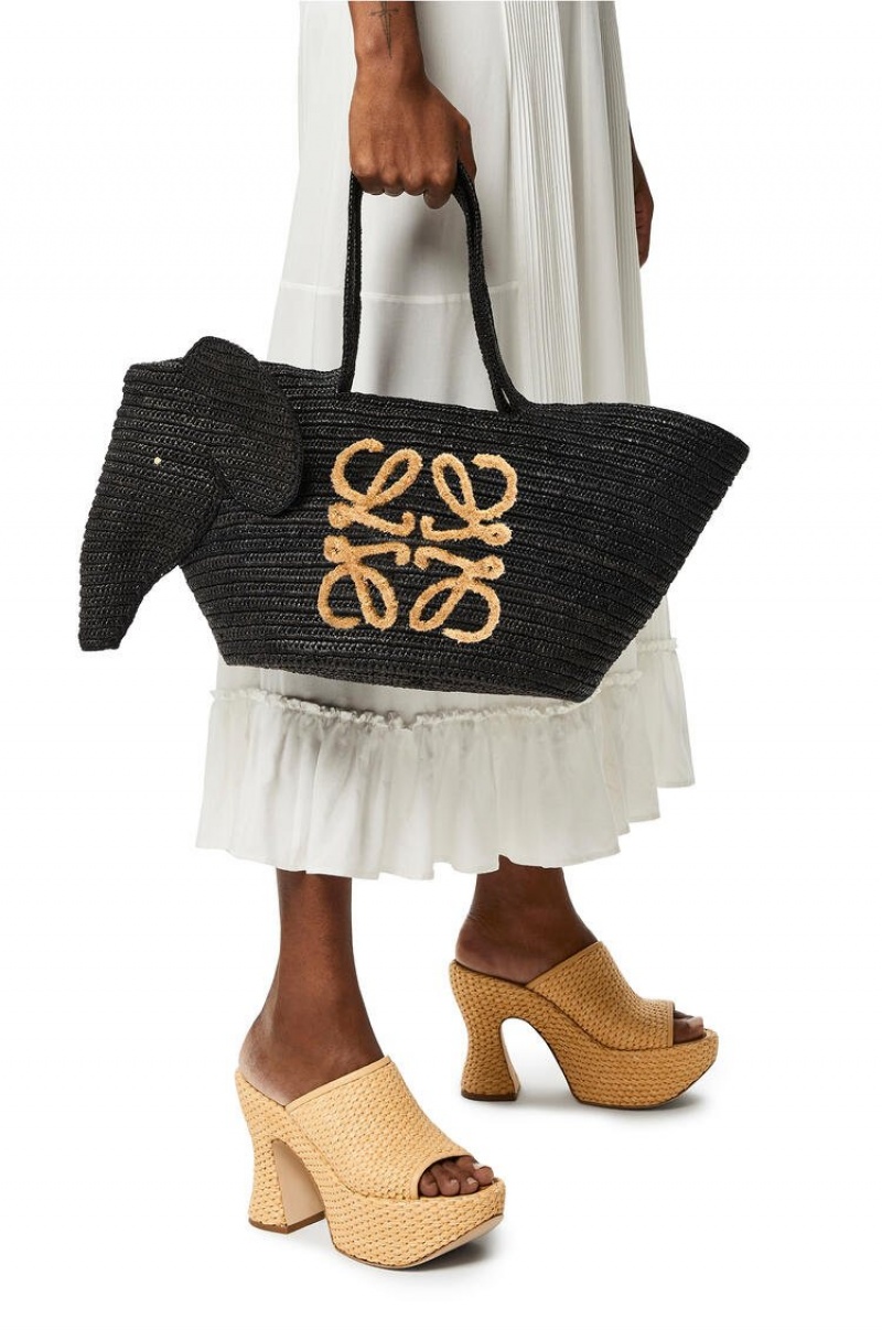 Bolso Tote Loewe Elephant Basket bag in raffia Mujer Negras | 124YPHJRN