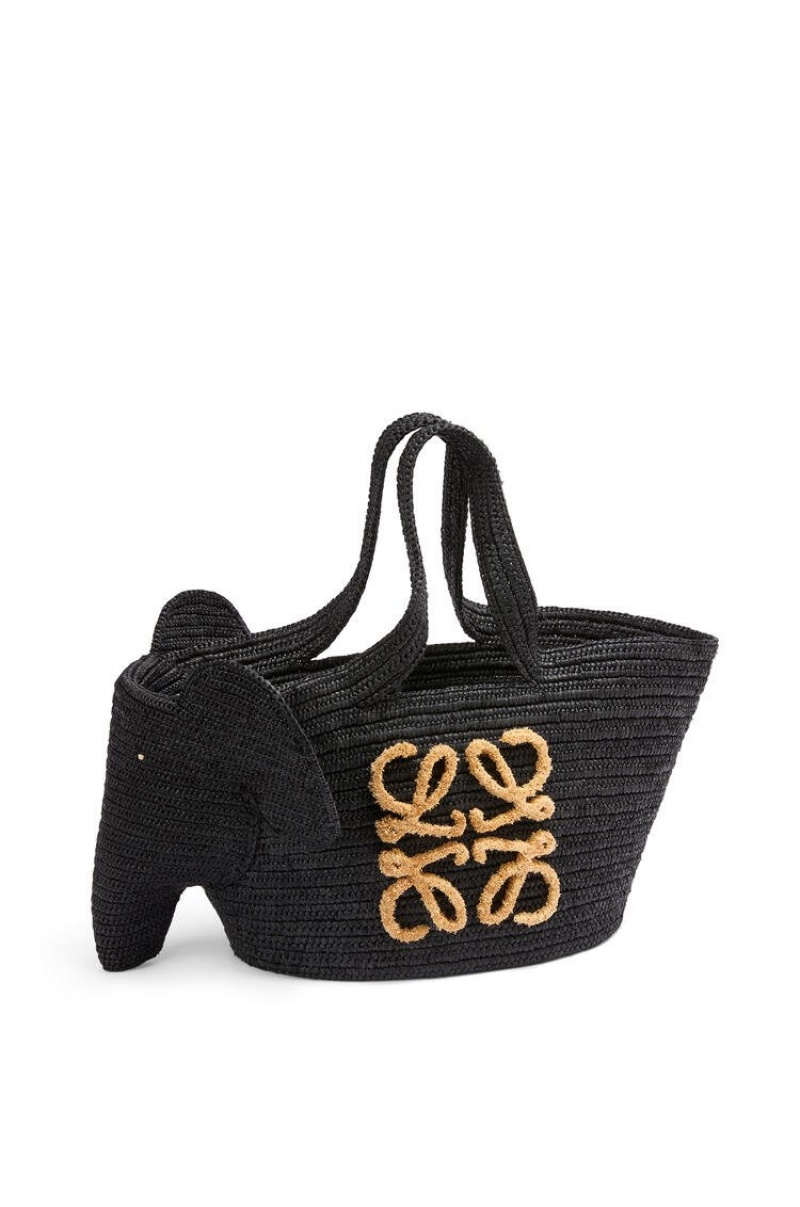 Bolso Tote Loewe Elephant Basket bag in raffia Mujer Negras | 124YPHJRN