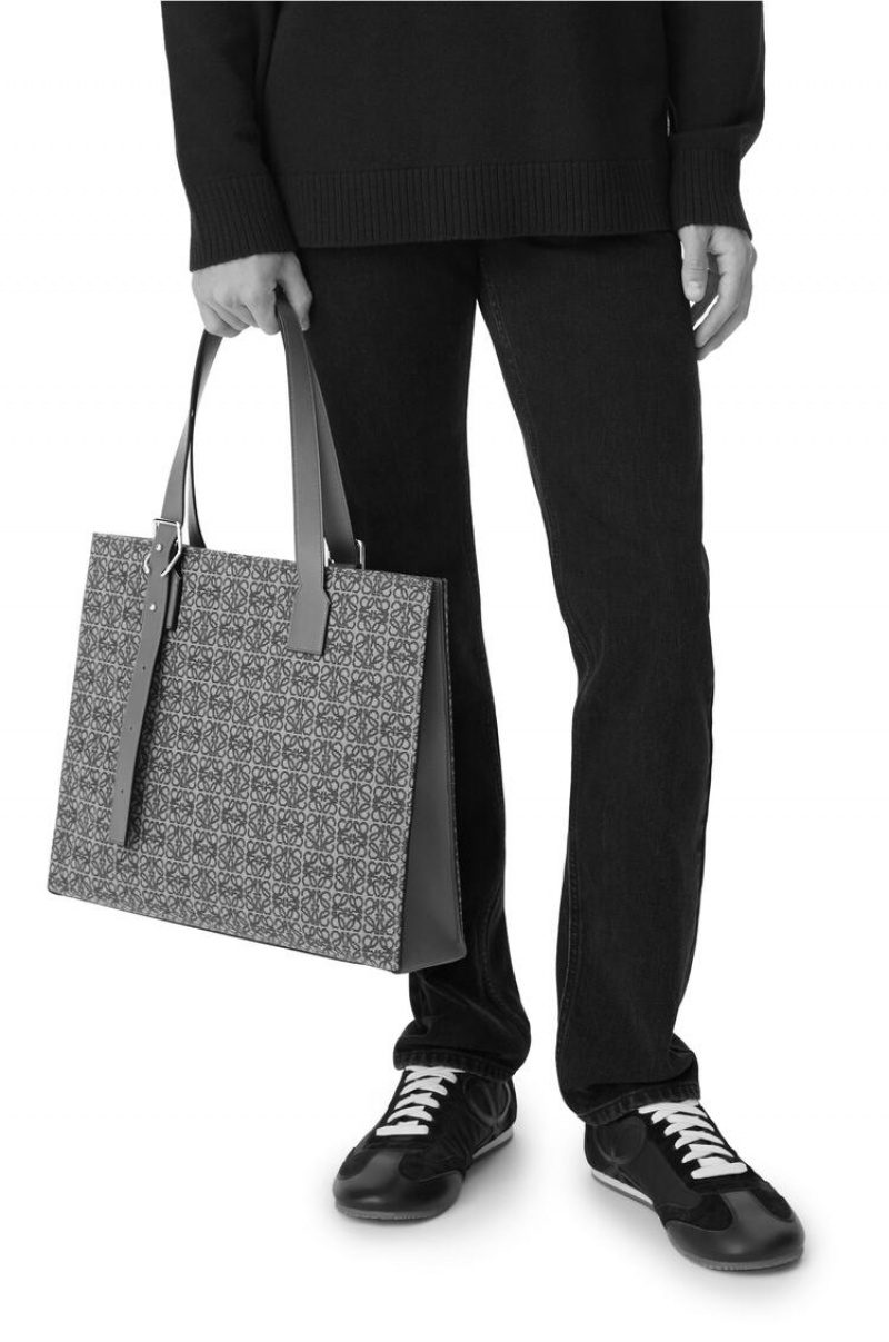 Bolso Tote Loewe Hebilla Horizontal tote in Anagram jacquard and calfskin Hombre Negras | 238JOEQMA