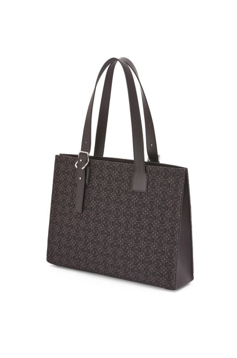 Bolso Tote Loewe Hebilla Horizontal tote in Anagram jacquard and calfskin Hombre Negras | 238JOEQMA