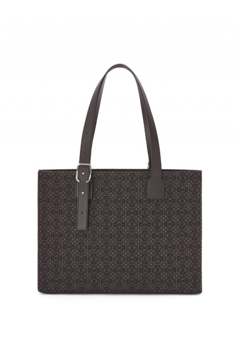 Bolso Tote Loewe Hebilla Horizontal tote in Anagram jacquard and calfskin Hombre Negras | 238JOEQMA