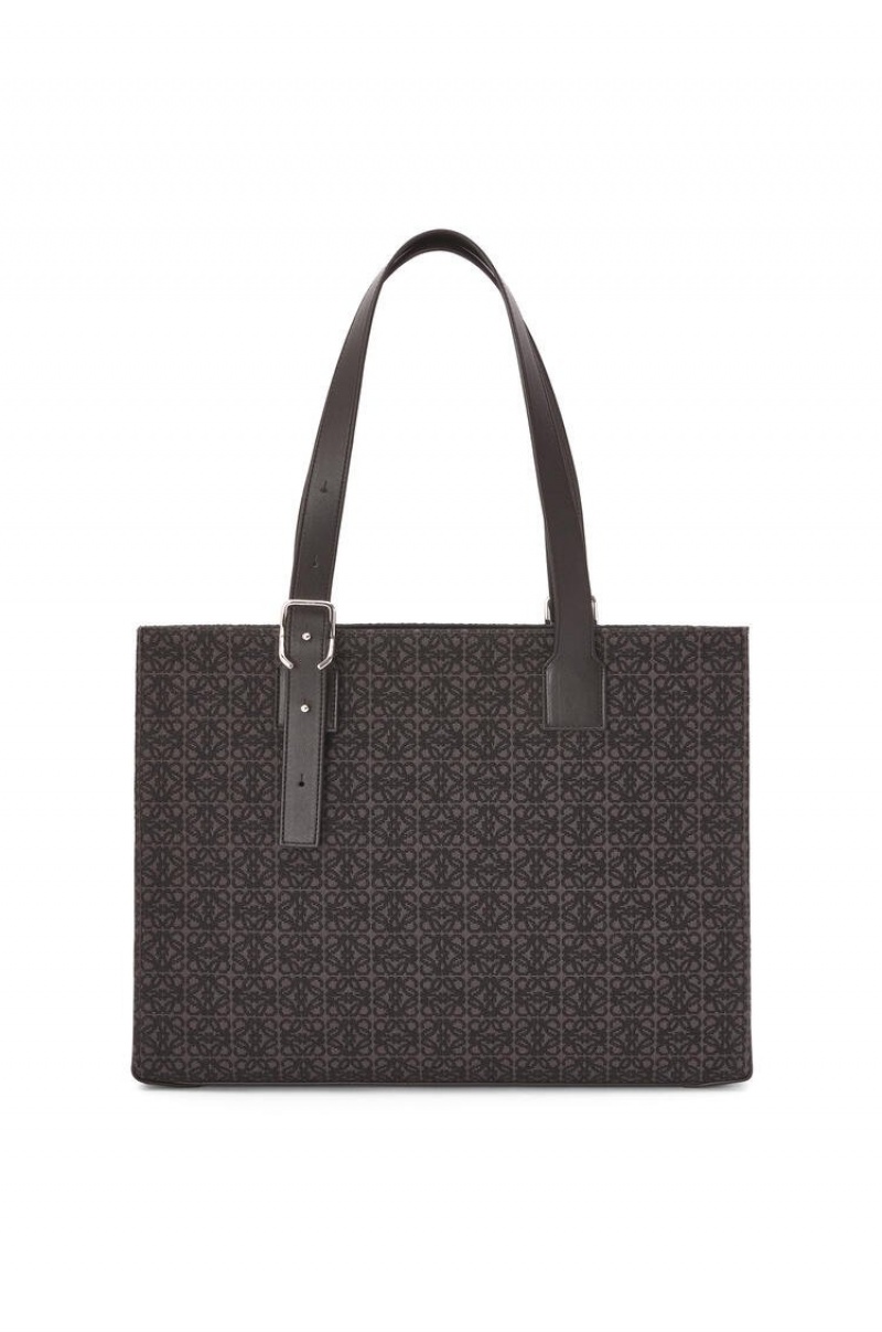 Bolso Tote Loewe Hebilla Horizontal tote in Anagram jacquard and calfskin Hombre Negras | 238JOEQMA