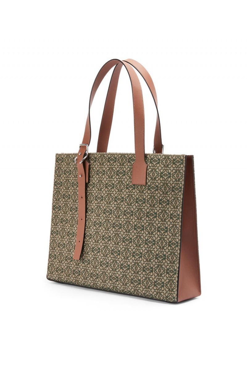 Bolso Tote Loewe Hebilla Horizontal tote in Anagram jacquard and calfskin Hombre Kaki Verde | 103ROPWUL