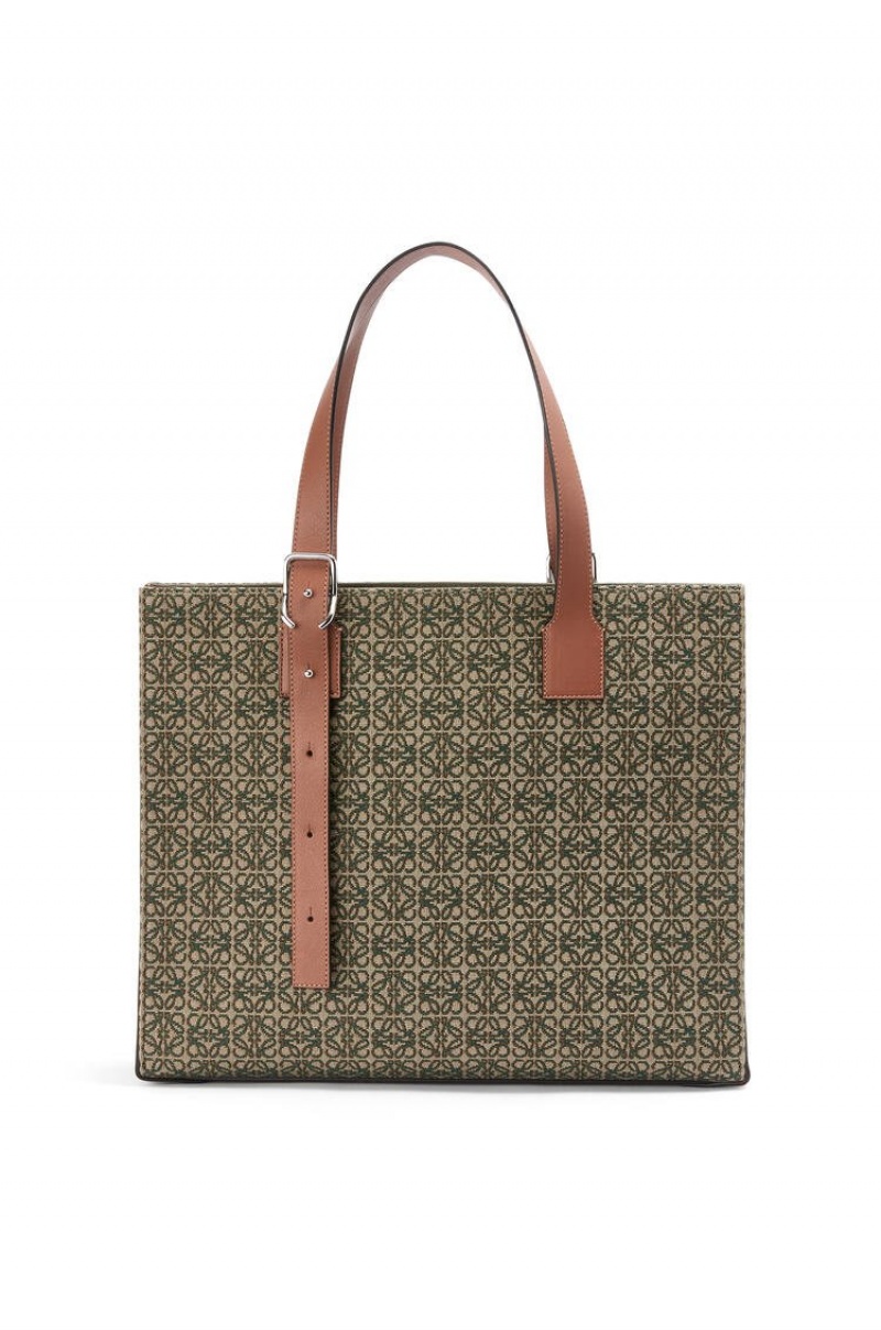 Bolso Tote Loewe Hebilla Horizontal tote in Anagram jacquard and calfskin Hombre Kaki Verde | 103ROPWUL