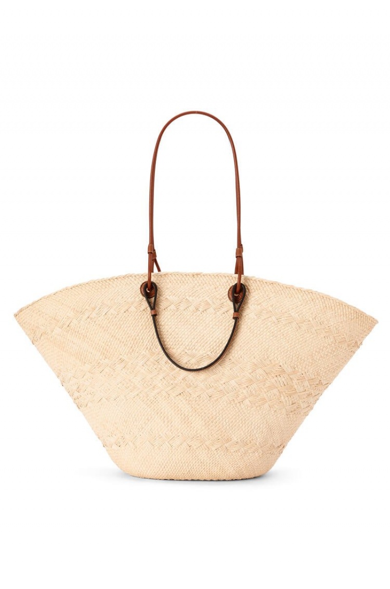 Bolso Tote Loewe Large Anagram Basket bag in iraca palm and calfskin Mujer Natural / Tan | 327DTUSJZ