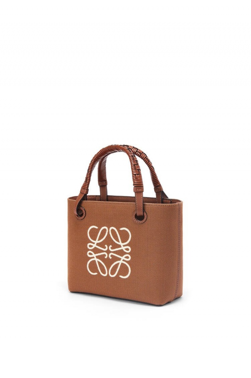 Bolso Tote Loewe Mini Anagram Tote bag in jacquard and calfskin Mujer Tan / Pecan | 416FAKLET