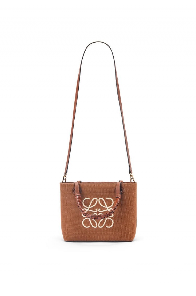 Bolso Tote Loewe Mini Anagram Tote bag in jacquard and calfskin Mujer Tan / Pecan | 416FAKLET