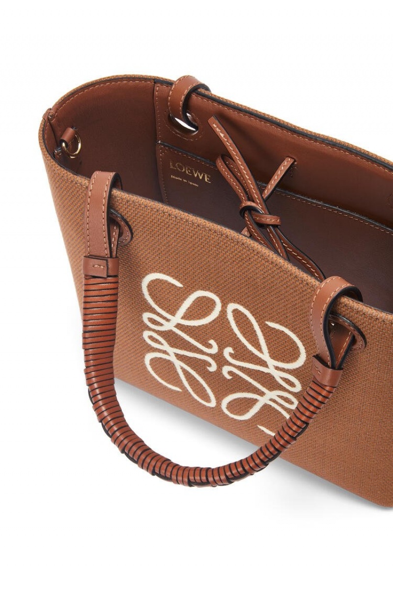 Bolso Tote Loewe Mini Anagram Tote bag in jacquard and calfskin Mujer Tan / Pecan | 416FAKLET