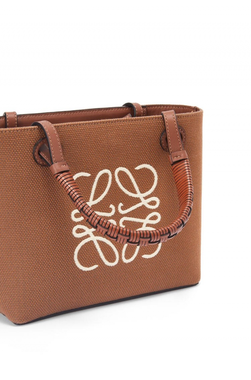 Bolso Tote Loewe Mini Anagram Tote bag in jacquard and calfskin Mujer Tan / Pecan | 416FAKLET