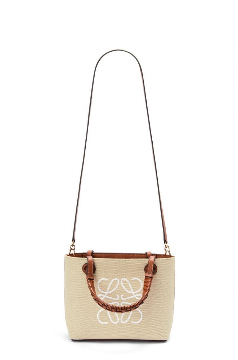 Bolso Tote Loewe Mini Anagram Tote bag in jacquard and calfskin Mujer Ecru / Tan | 684FVDLSU