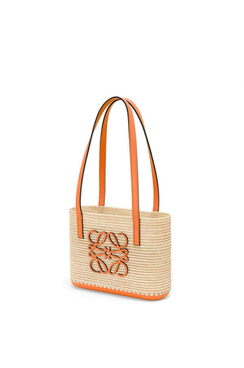 Bolso Tote Loewe Mini Square Basket bag in raffia and calfskin Mujer Naranjas | 829HRFECT