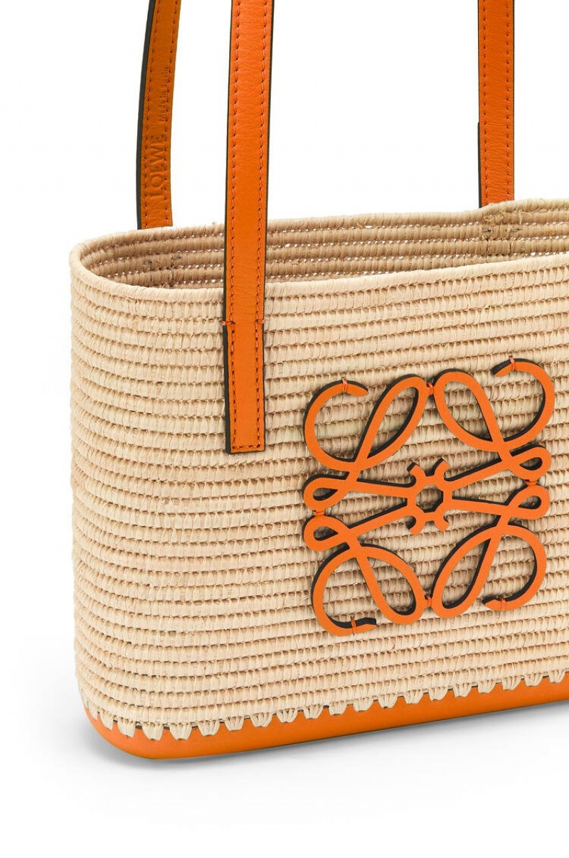 Bolso Tote Loewe Mini Square Basket bag in raffia and calfskin Mujer Naranjas | 829HRFECT