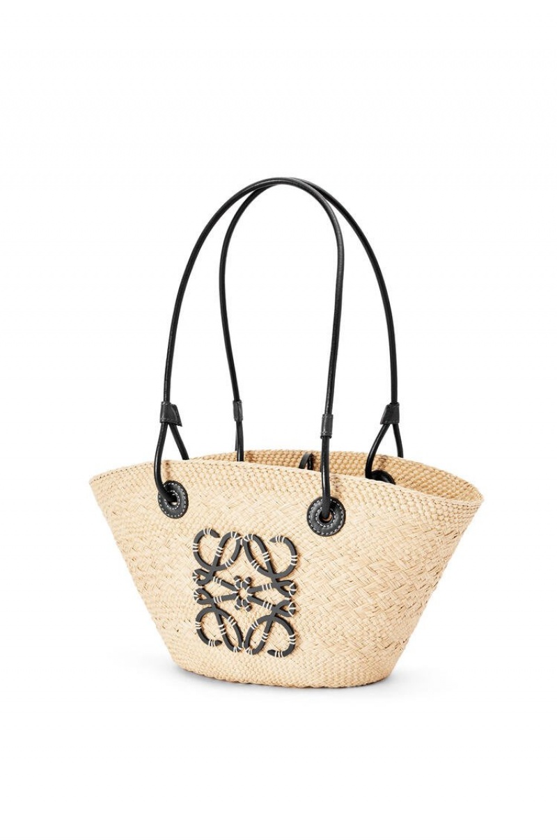 Bolso Tote Loewe Small Anagram Basket bag in iraca palm and calfskin Mujer Negras | 697HBRDGC