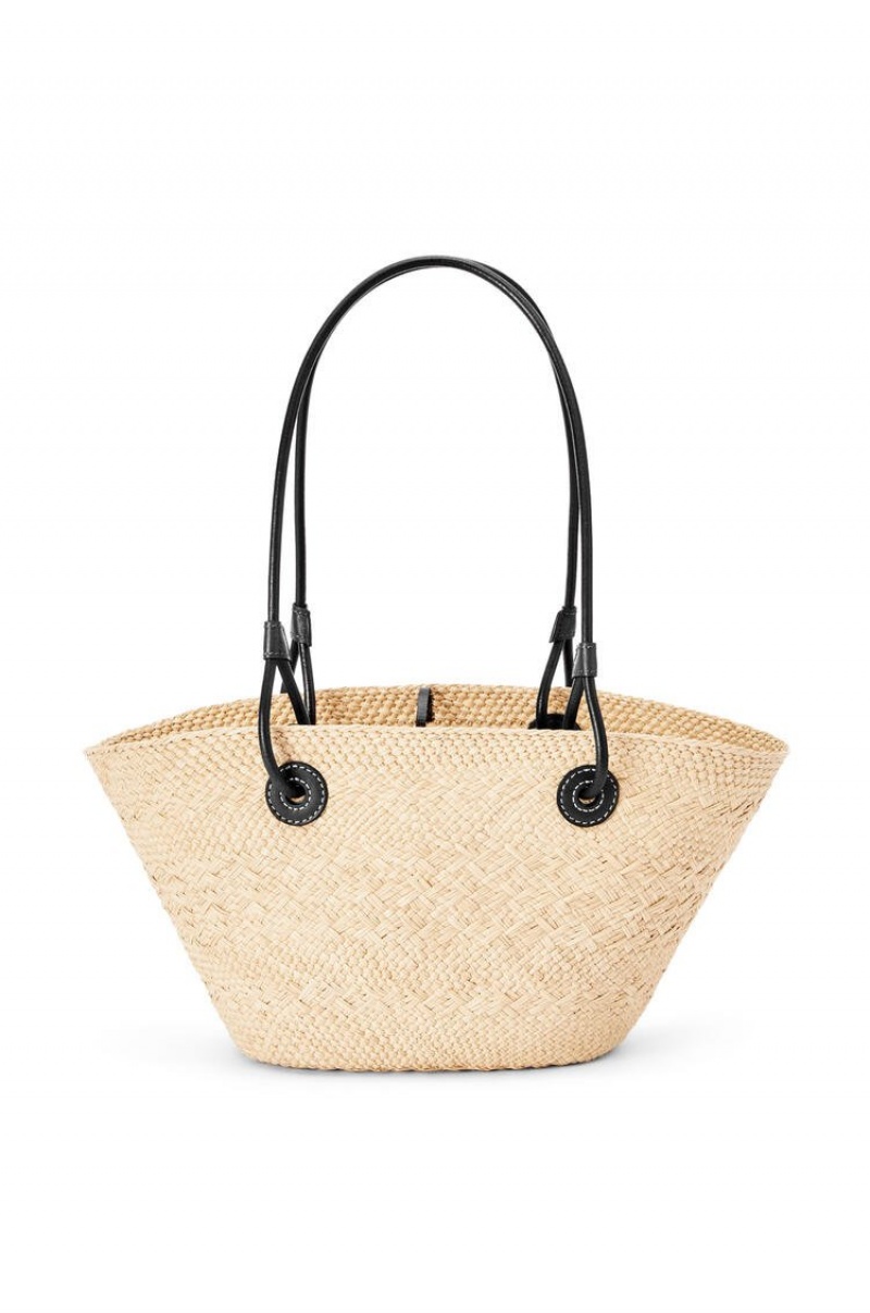 Bolso Tote Loewe Small Anagram Basket bag in iraca palm and calfskin Mujer Negras | 697HBRDGC