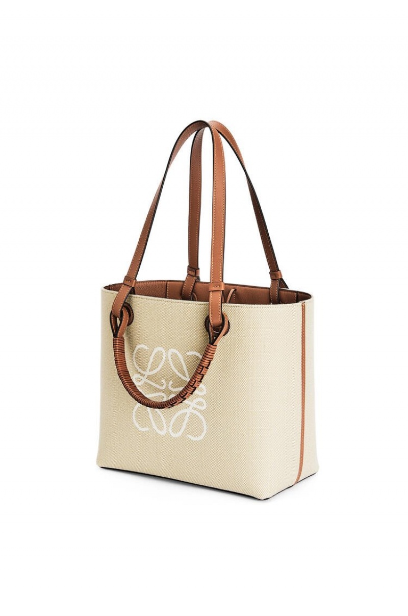 Bolso Tote Loewe Small Anagram Tote bag in jacquard and calfskin Mujer Ecru / Tan | 531MEPAST