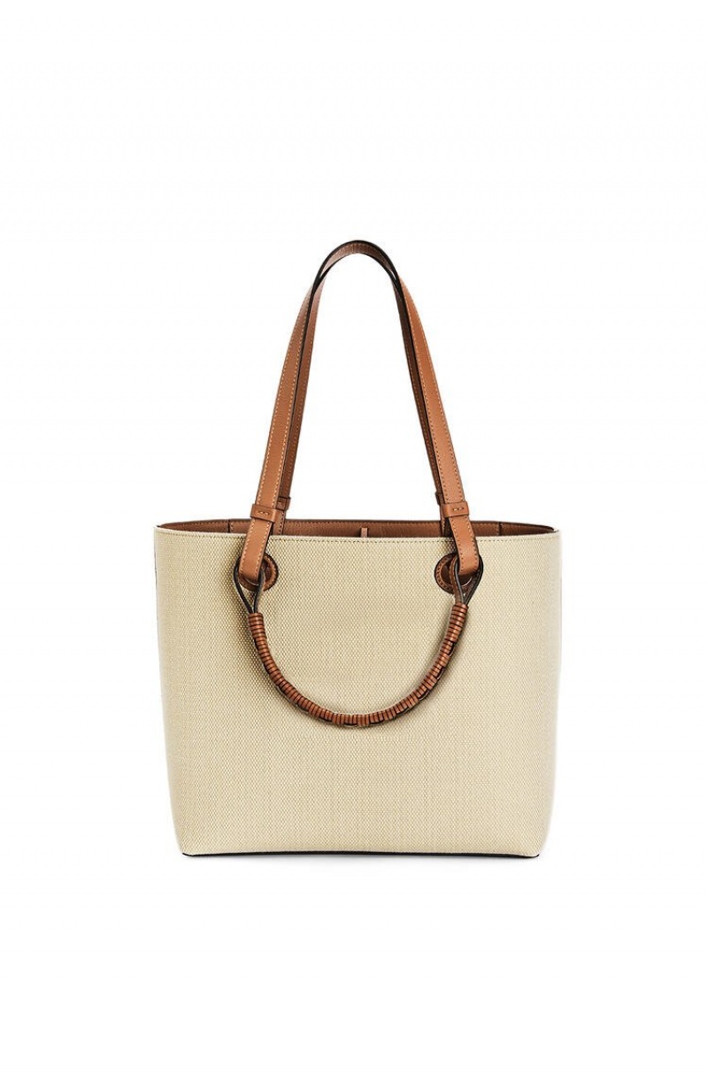 Bolso Tote Loewe Small Anagram Tote bag in jacquard and calfskin Mujer Ecru / Tan | 531MEPAST