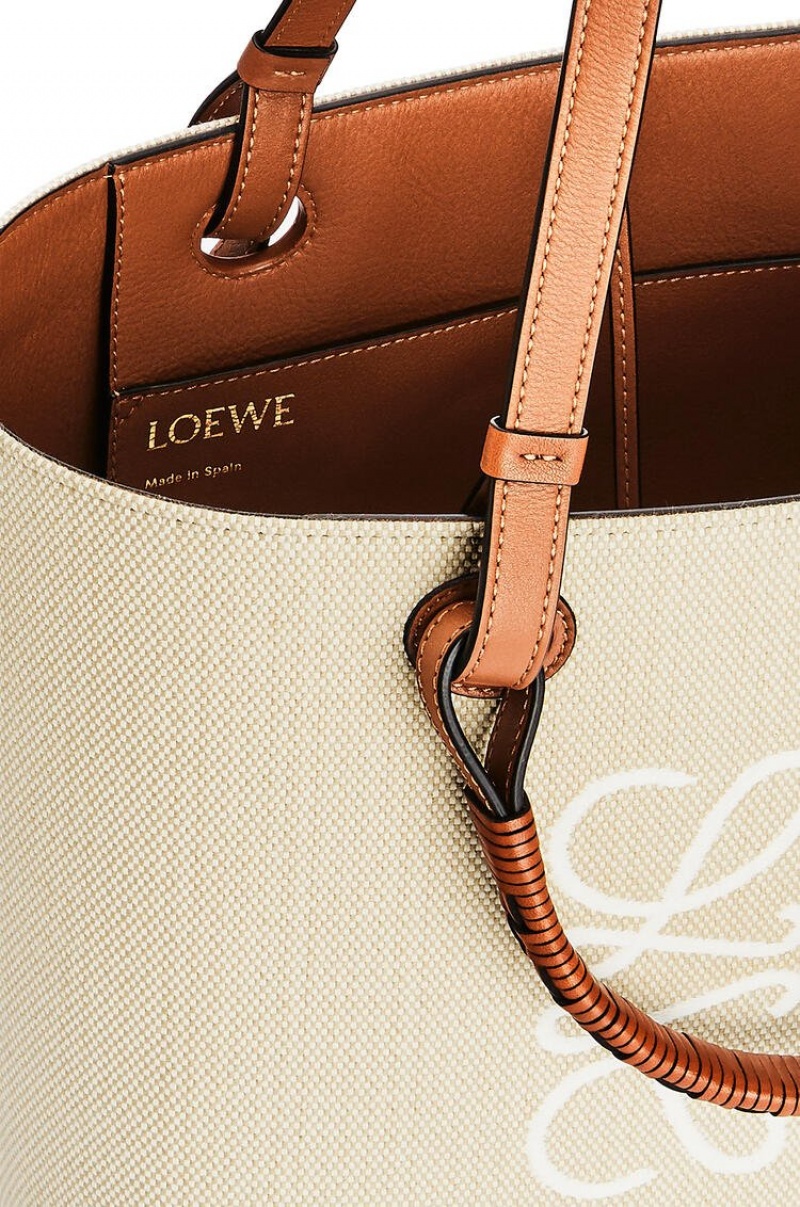 Bolso Tote Loewe Small Anagram Tote bag in jacquard and calfskin Mujer Ecru / Tan | 531MEPAST