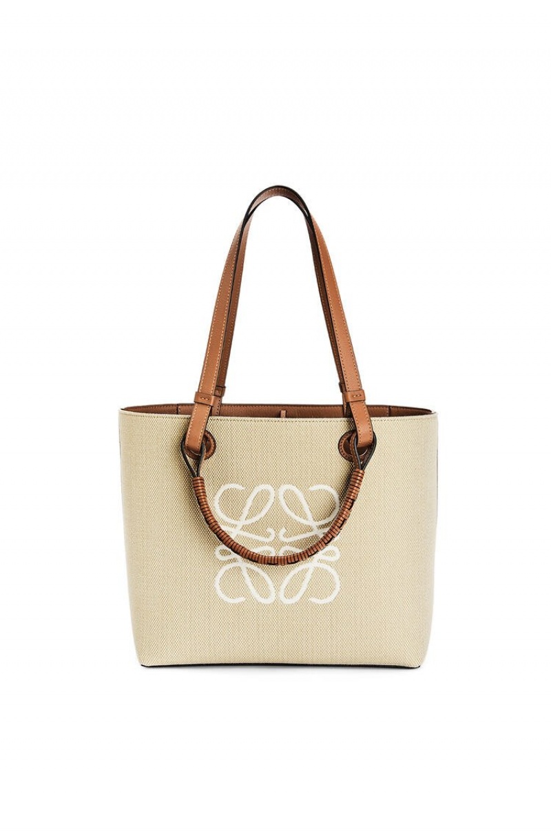 Bolso Tote Loewe Small Anagram Tote bag in jacquard and calfskin Mujer Ecru / Tan | 531MEPAST