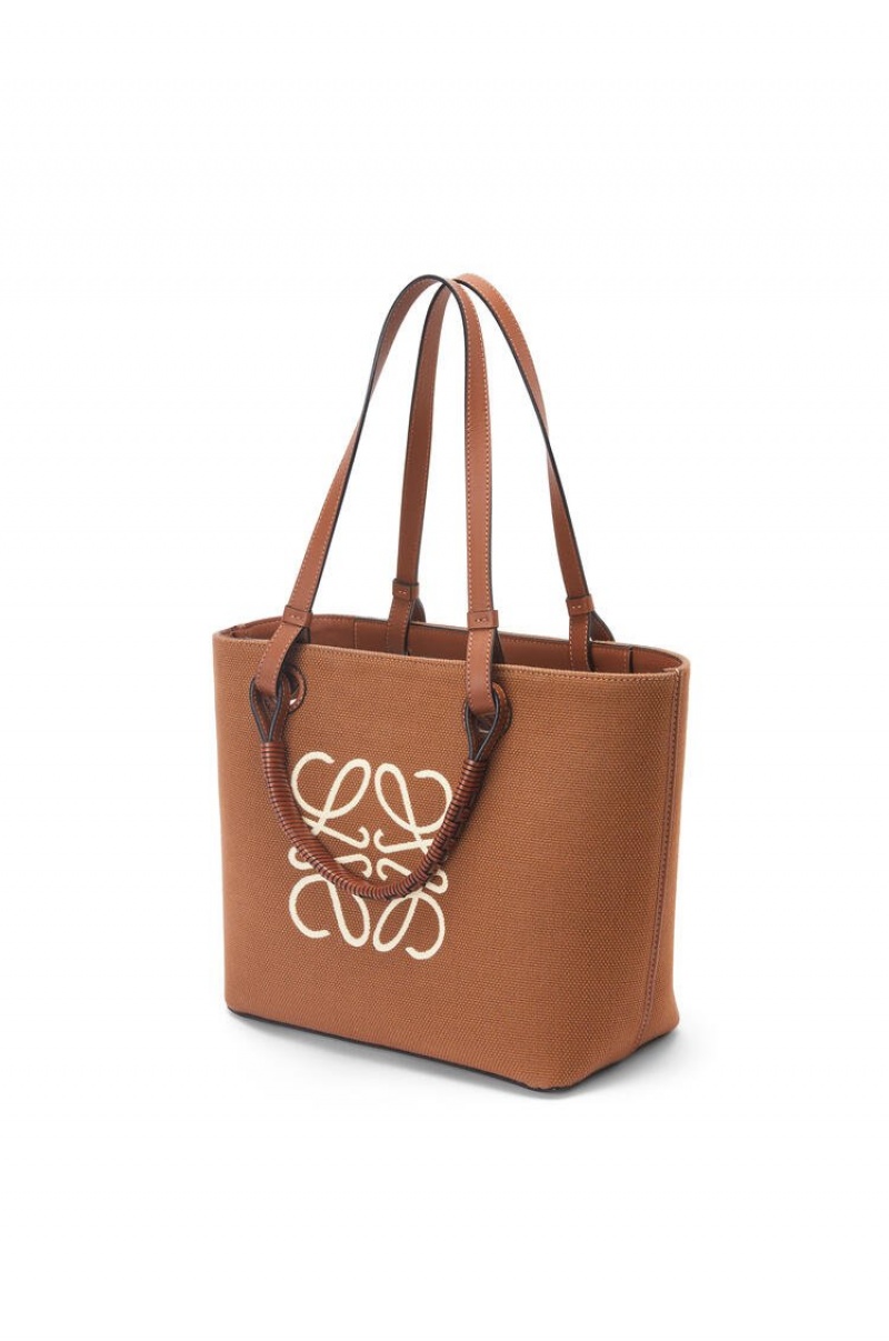 Bolso Tote Loewe Small Anagram Tote bag in jacquard and calfskin Mujer Tan / Pecan | 580GHPSOI