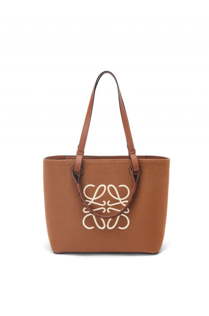 Bolso Tote Loewe Small Anagram Tote bag in jacquard and calfskin Mujer Tan / Pecan | 580GHPSOI