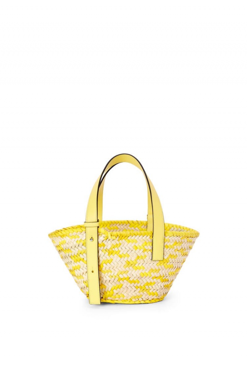 Bolso Tote Loewe Small Basket bag in palm leaf and calfskin Mujer Limón | 352YBIOVL