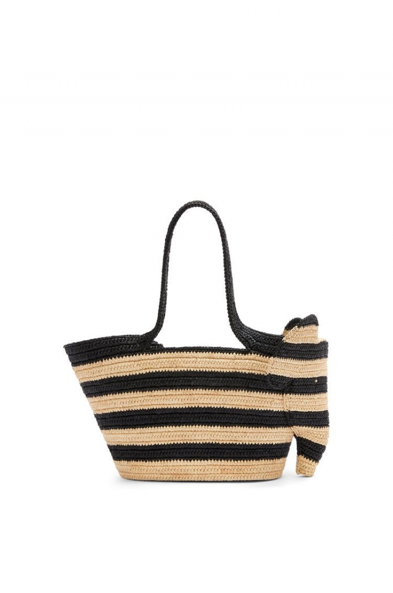 Bolso Tote Loewe Small Elephant Basket bag in striped raffia and calfskin Mujer Negras | 435AEOJWQ