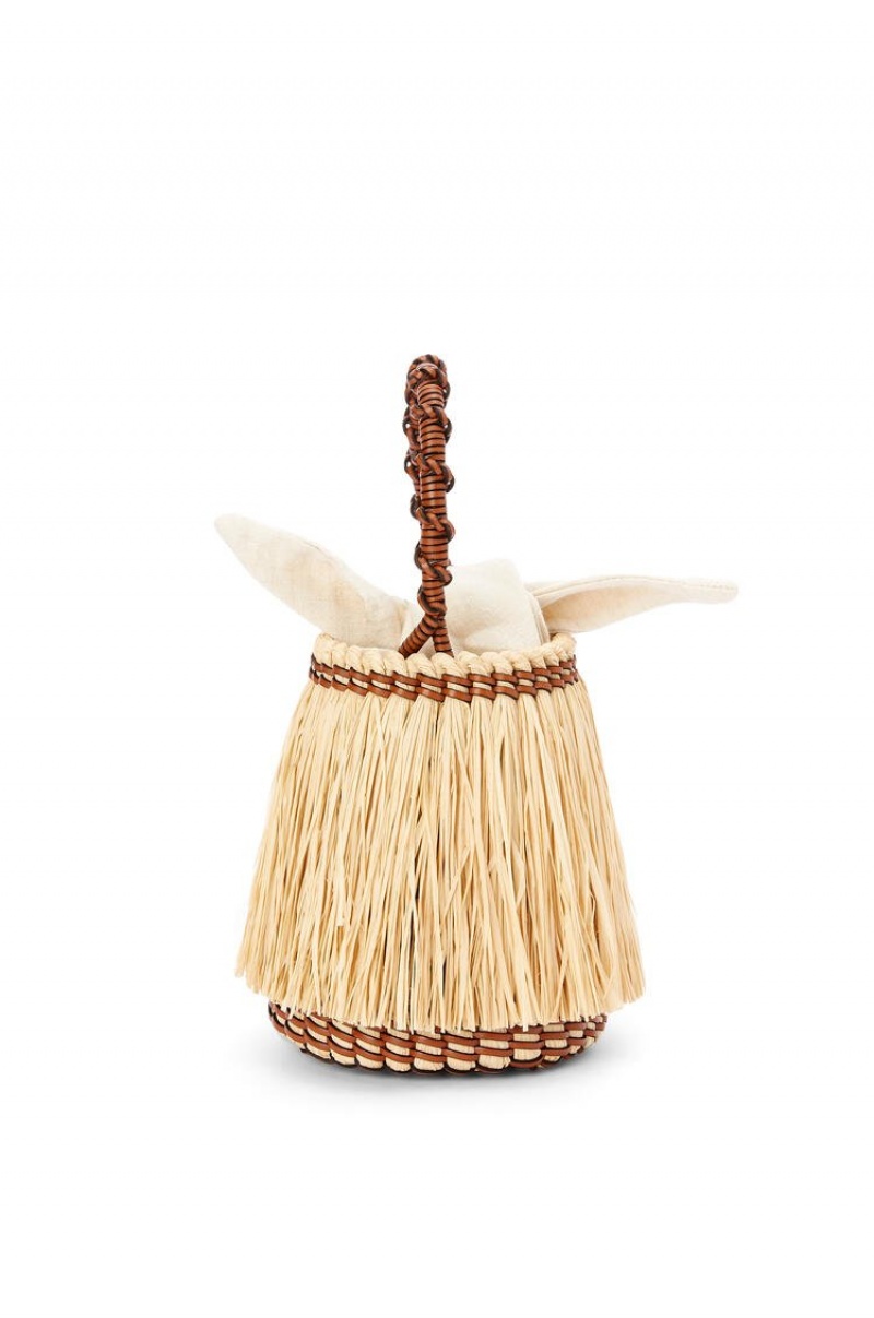 Bolso Tote Loewe Small Frayed Bucket bag in raffia and calfskin Mujer Natural / Tan | 714VNOWPJ