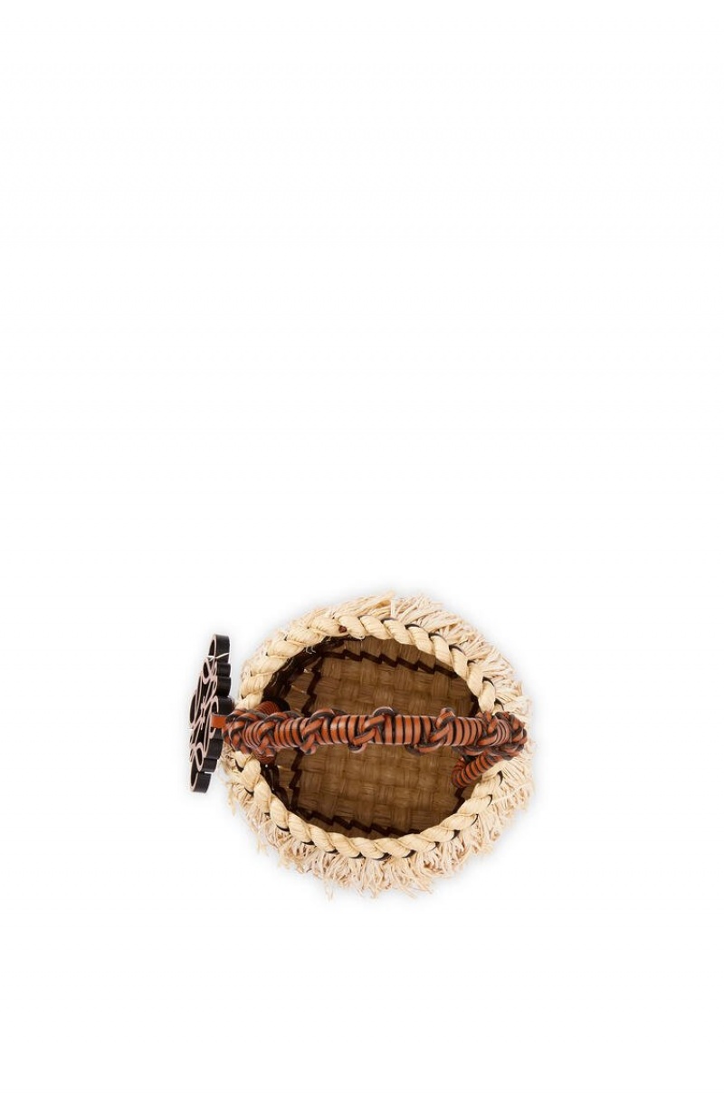 Bolso Tote Loewe Small Frayed Bucket bag in raffia and calfskin Mujer Natural / Tan | 714VNOWPJ