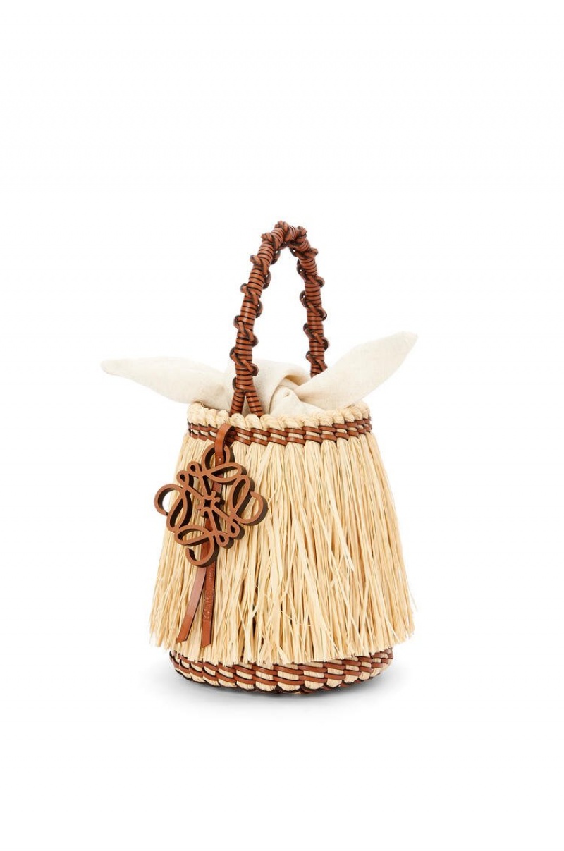 Bolso Tote Loewe Small Frayed Bucket bag in raffia and calfskin Mujer Natural / Tan | 714VNOWPJ