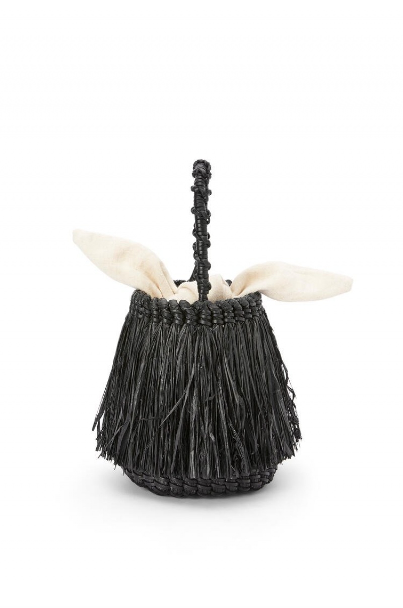 Bolso Tote Loewe Small Frayed Bucket bag in raffia and calfskin Mujer Negras | 867LTIDHS