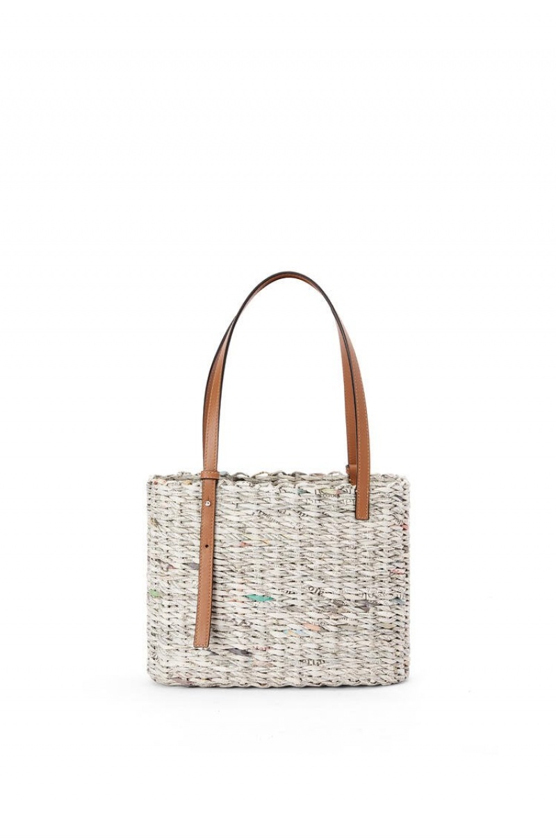 Bolso Tote Loewe Small Newspaper Square Basket bag in paper and calfskin Mujer Multicolor | 431XVQSKH