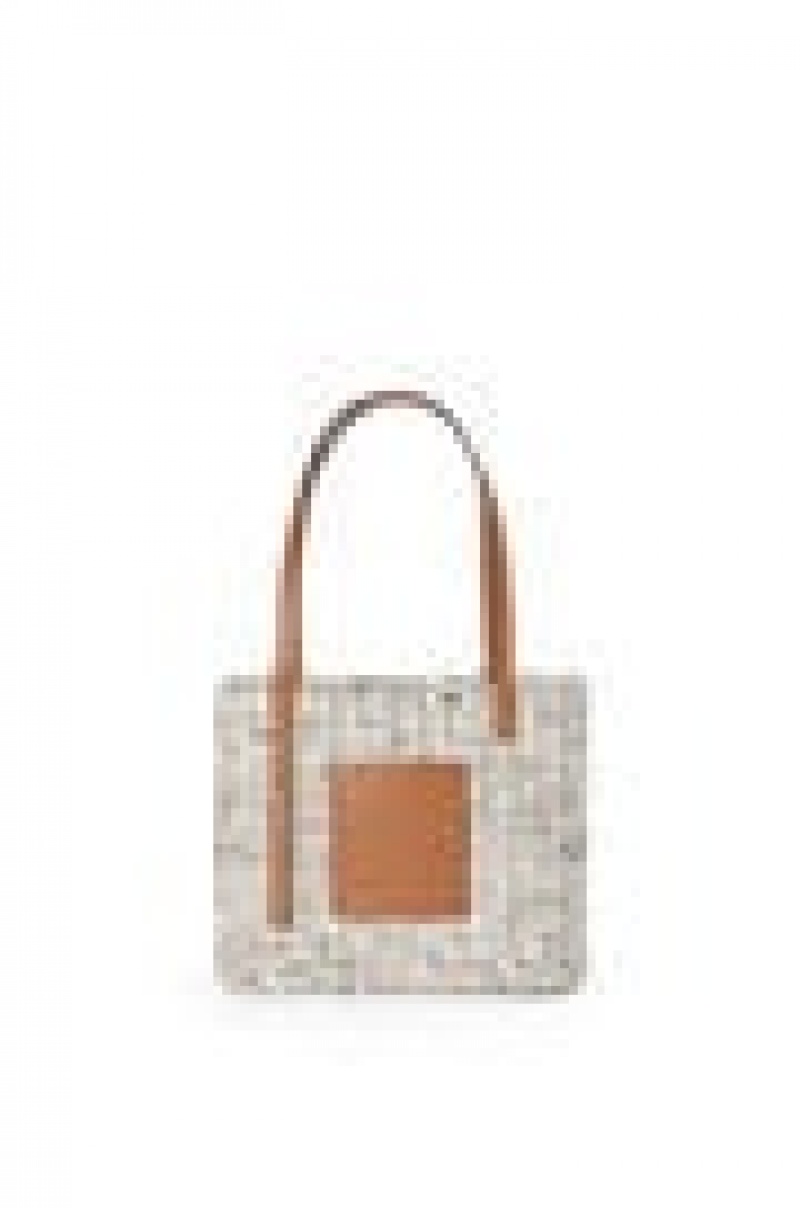 Bolso Tote Loewe Small Newspaper Square Basket bag in paper and calfskin Mujer Multicolor | 431XVQSKH