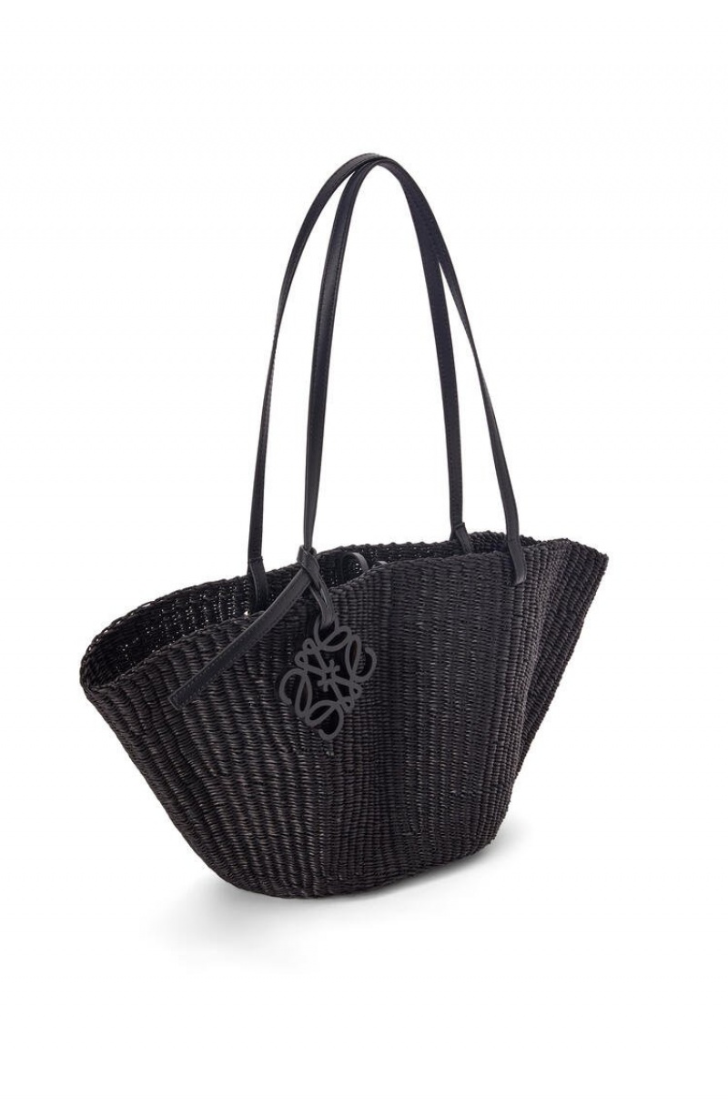 Bolso Tote Loewe Small Shell Basket bag in elephant grass and calfskin Mujer Negras Negras | 765LXSFMD