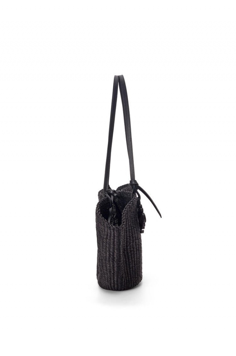 Bolso Tote Loewe Small Shell Basket bag in elephant grass and calfskin Mujer Negras Negras | 765LXSFMD