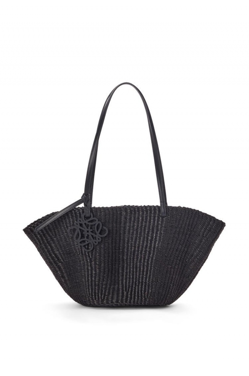 Bolso Tote Loewe Small Shell Basket bag in elephant grass and calfskin Mujer Negras Negras | 765LXSFMD