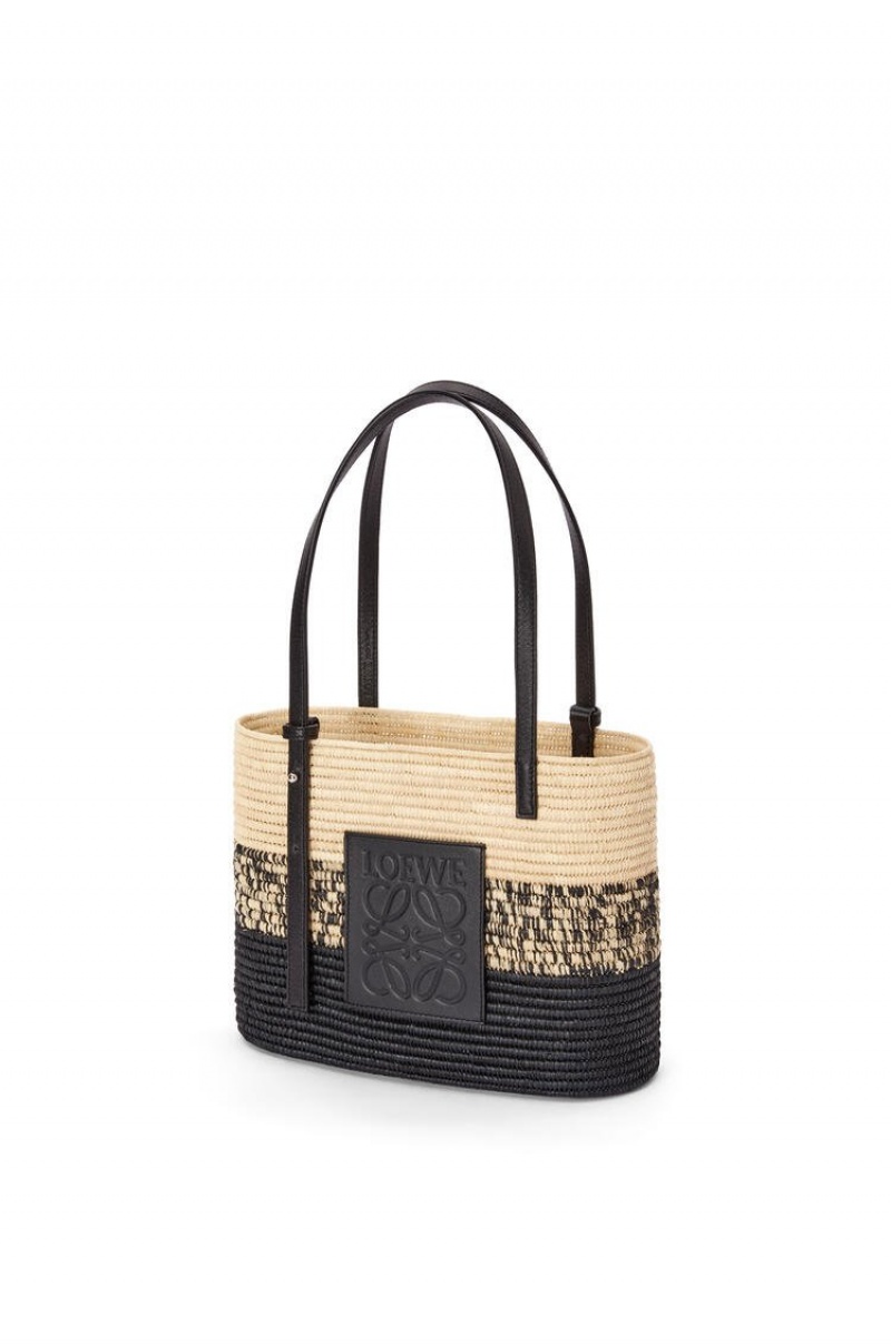 Bolso Tote Loewe Square Basket bag in degrade raffia and calfskin Mujer Negras | 470XJWHRL