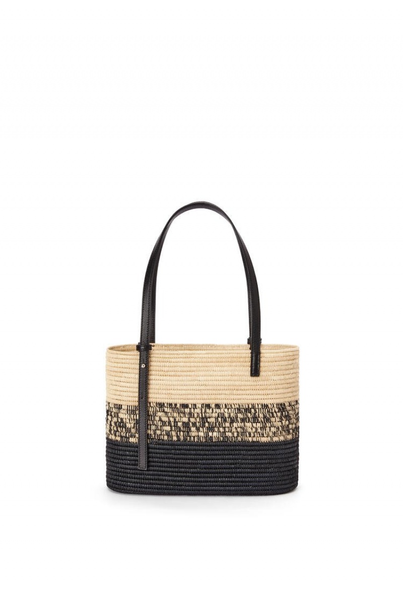 Bolso Tote Loewe Square Basket bag in degrade raffia and calfskin Mujer Negras | 470XJWHRL