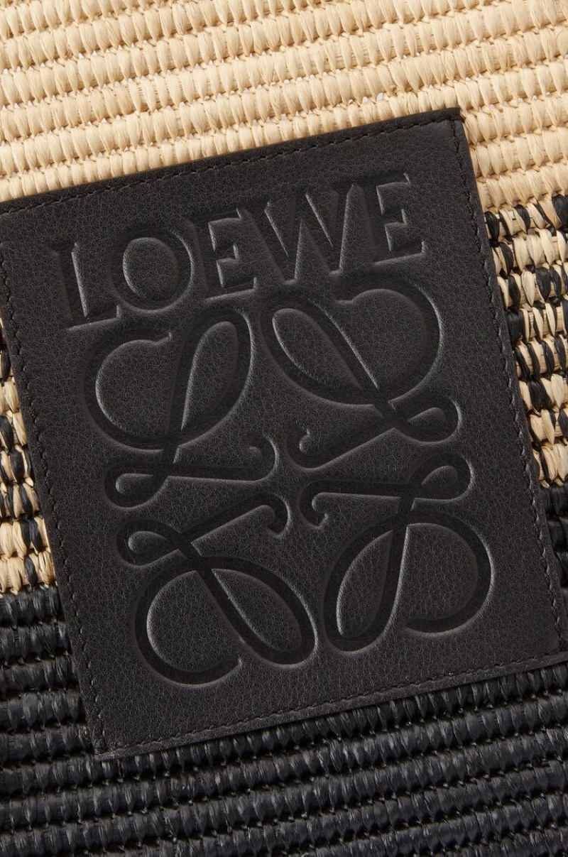 Bolso Tote Loewe Square Basket bag in degrade raffia and calfskin Mujer Negras | 470XJWHRL