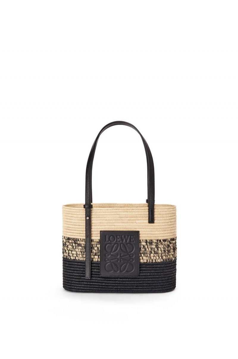 Bolso Tote Loewe Square Basket bag in degrade raffia and calfskin Mujer Negras | 470XJWHRL