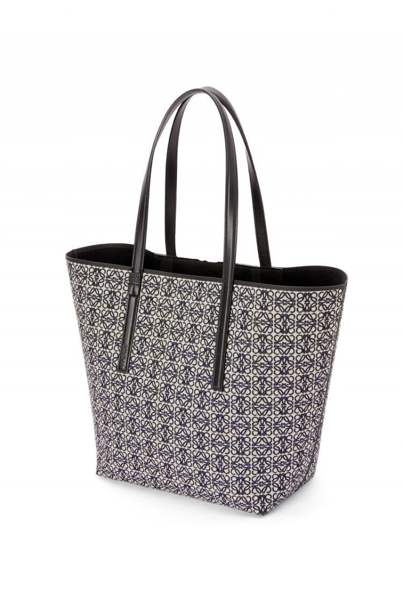 Bolso Tote Loewe T Tote bag in Anagram jacquard and calfskin Hombre Azul Marino Negras | 268KVNACE